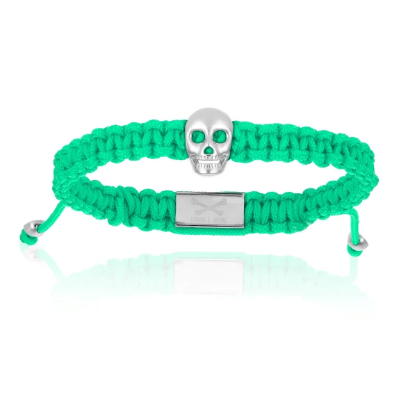 Cyan Polyester with Sterling Silver Skull Bracelet