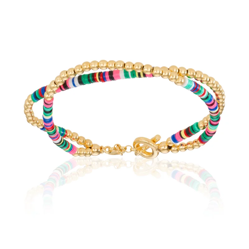 Double African Beaded Bracelet with Yellow Gold