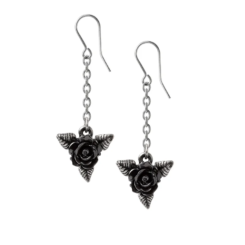 elegant drop earrings -Black Rose Dropper Earrings by Alchemy Gothic