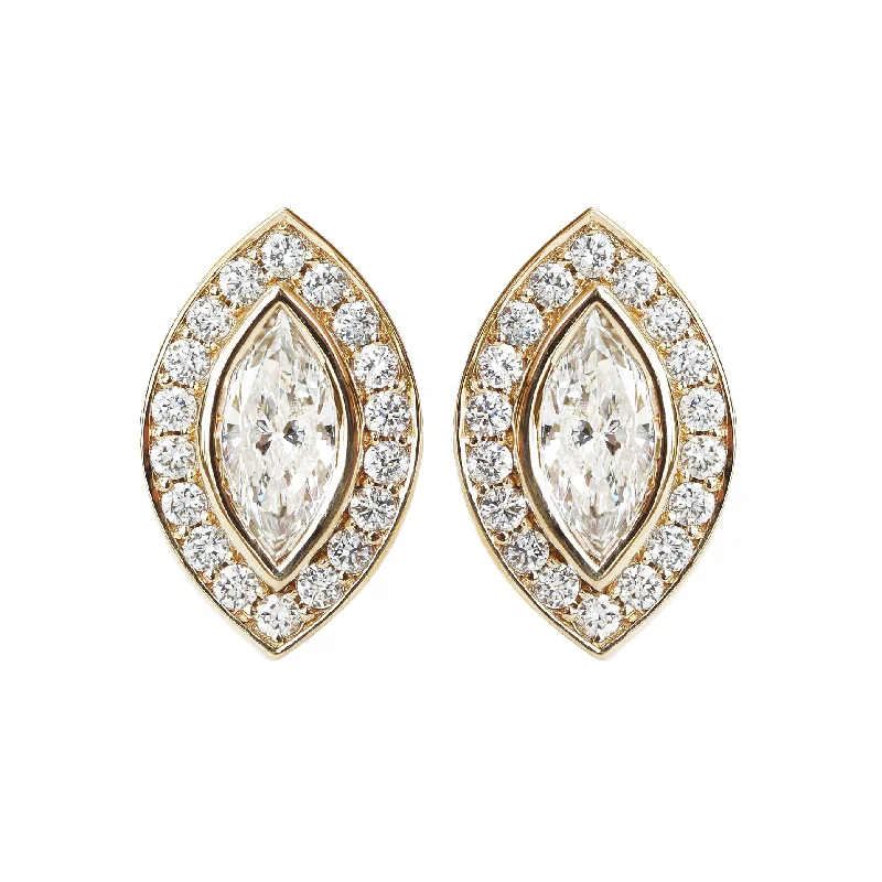 colorful dangly earrings -Marquise Diamond Halo Stud Earrings