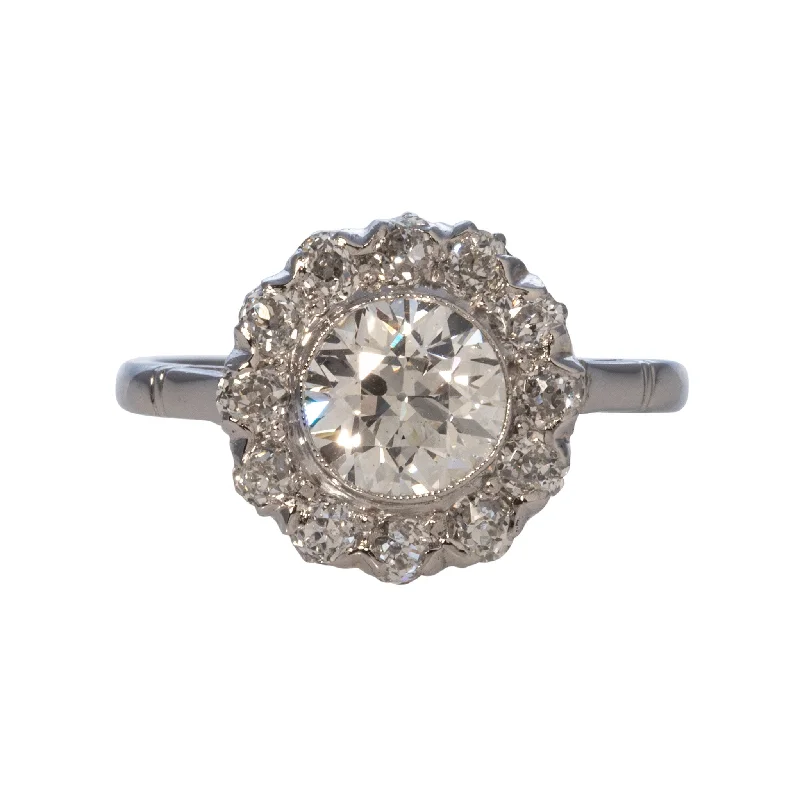 minimalist engagement rings -Edwardian 1.77ctw Old Transitional Cut Diamond Cluster Platinum Ring