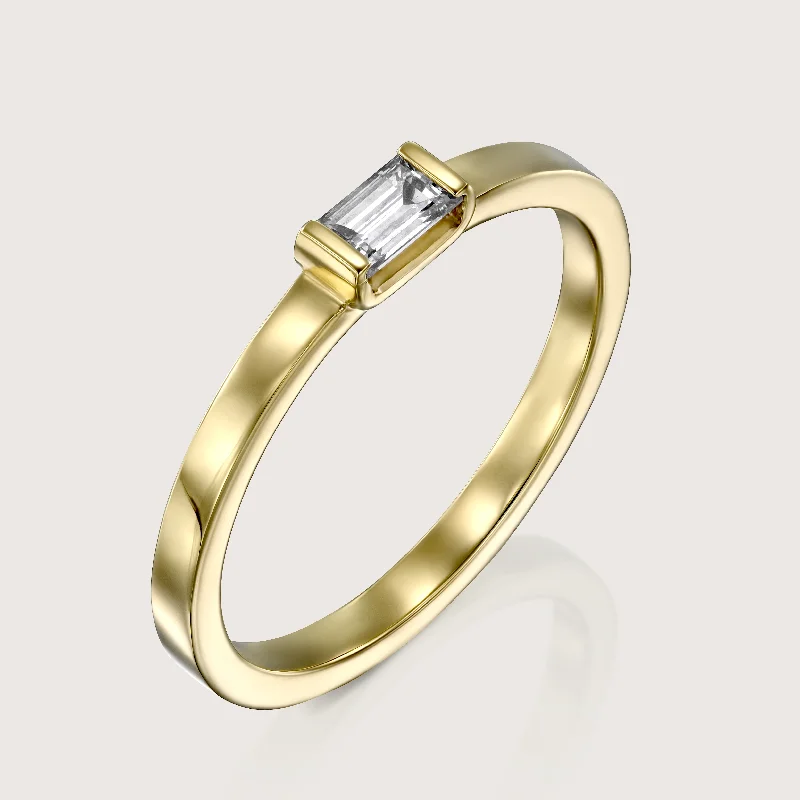 women’s silver bands -Baguette Gold Ring Diamond