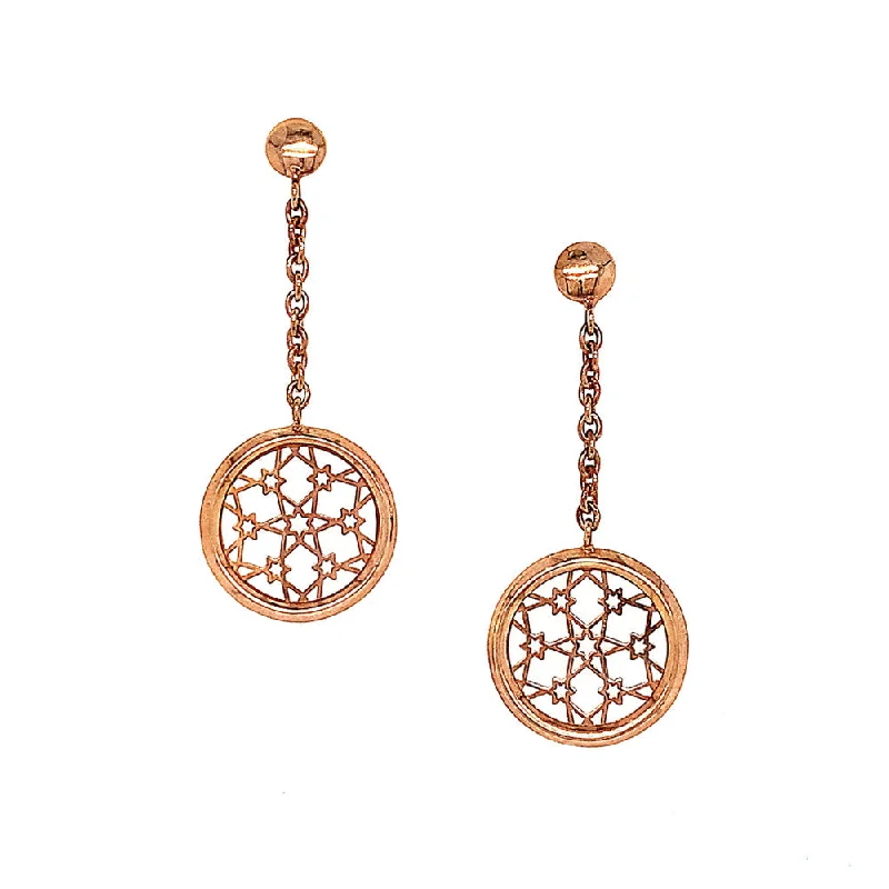 gold earrings for women -Ornate Dangle Rose Gold Earrings - "Dream Catcher"