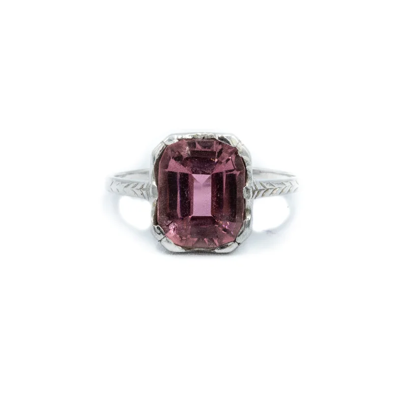 trendy silver rings -Vintage 2.5ct Pink Tourmaline Ring