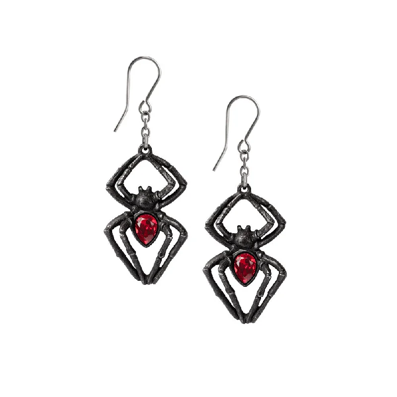 statement chandelier earrings -Black Widow Spider Earrings with Red Crystals by Alchemy Gothic