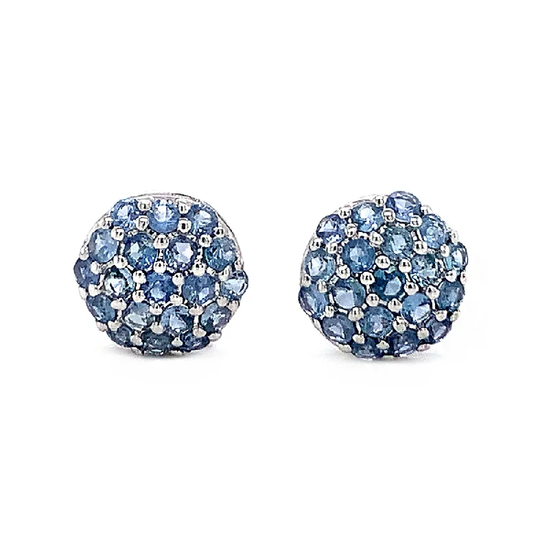 rose gold earrings for women -Yogo Sapphire Cluster & White Gold Stud Earrings - "Snowball"