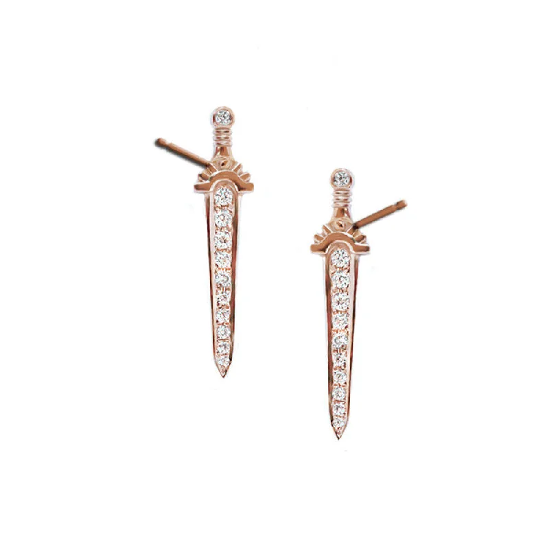 lightweight earrings for women -Dagger Sword Dainty Diamond Stud  Earrings