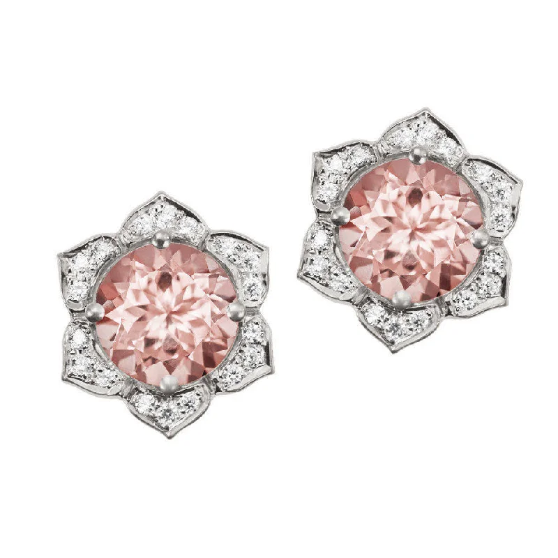 women earrings -"Lily Flower"  Morganite & Diamonds Stud Earrings ♥