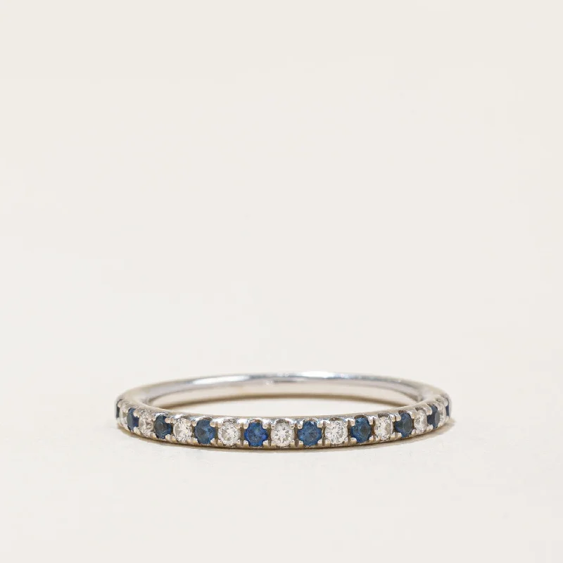 luxury engagement rings -Sapphire & Diamond Half Eternity Ring | 0.15ctw, 0.10ctw | SZ 7 |