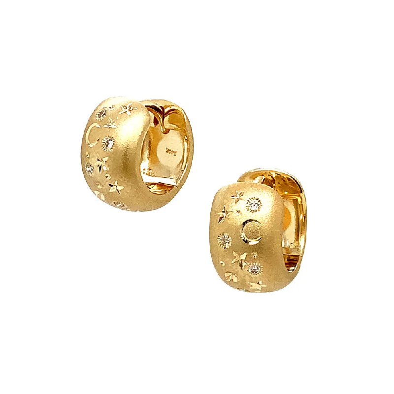 chic gold stud earrings -Celestial Yellow Gold & Diamond Wide Huggie Earrings - "Wish Upon a Star"