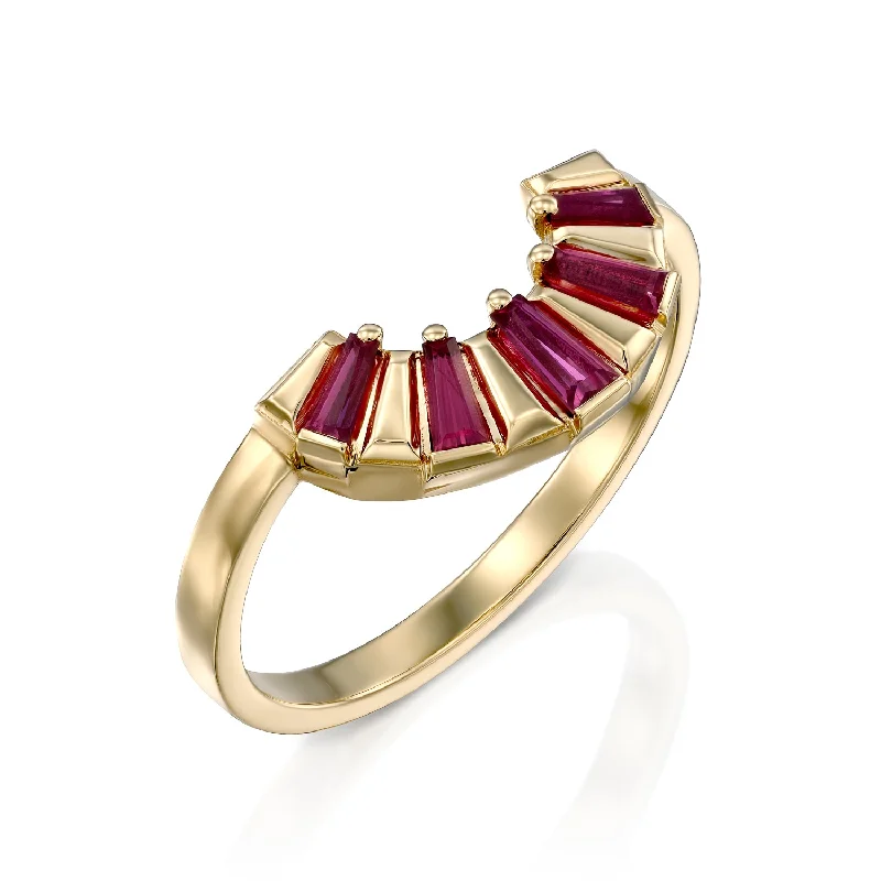 trendy eternity rings -Arch Gold Ring With Ruby