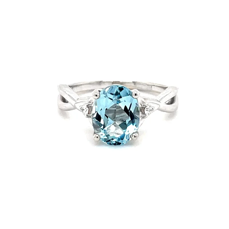 dainty gold rings -14kw Oval Aquamarine Celtic-Insipred Diamond Accented Ring