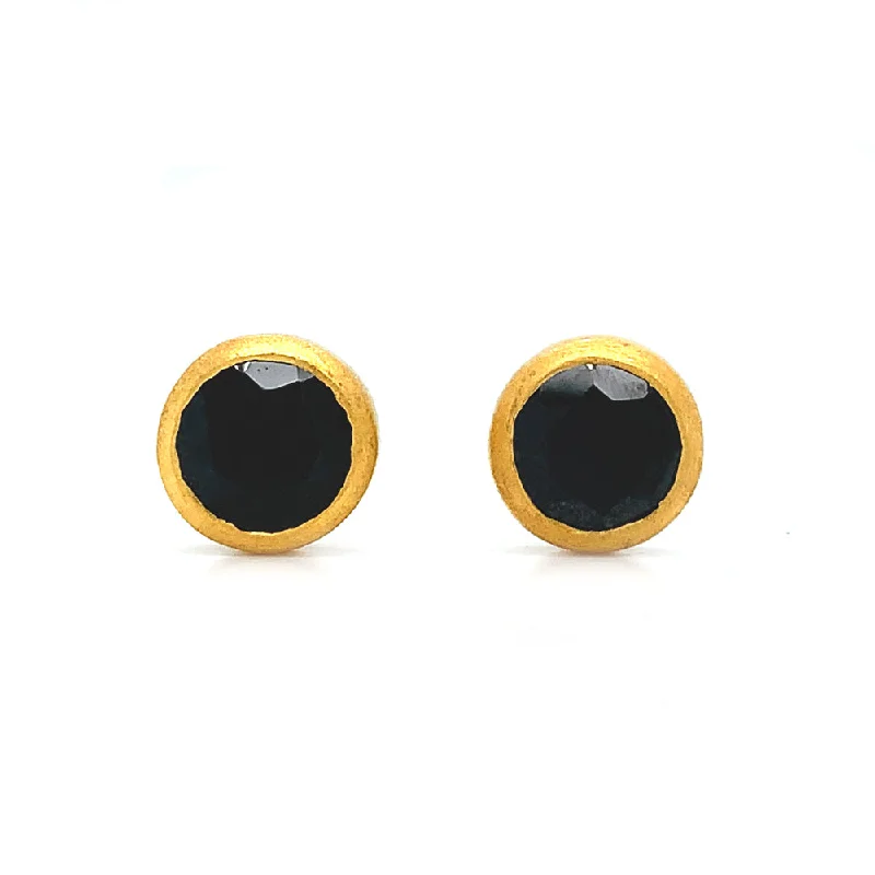 personalized earrings -Gold Vermeil Bezel-Set Black Spinel Stud Earrings