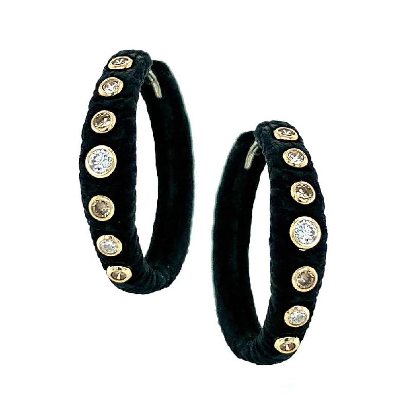 sparkling diamond stud earrings -Oxidized Chrome and Diamond Hoops - "Pebble Bold"