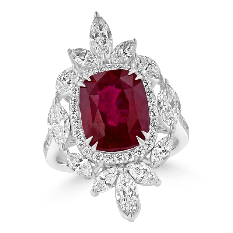 ruby engagement rings -JULEVE 18KT WHITE GOLD 6.03 CT RUBY & 2.01 CTW DIAMOND HALO RING