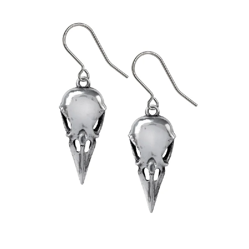 fashionable ear accessories -Coeur Crane Raven Skull Earrings by Alchemy Gothic