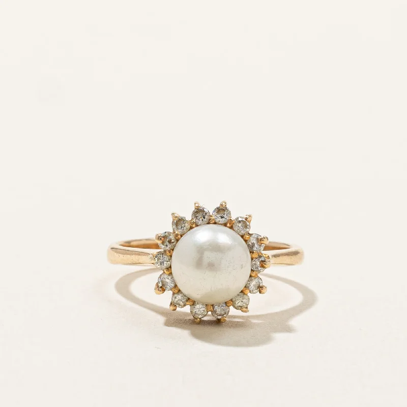 beautiful ring sets -Pearl & Diamond Cocktail Ring | 0.28ctw | SZ 5.5 |