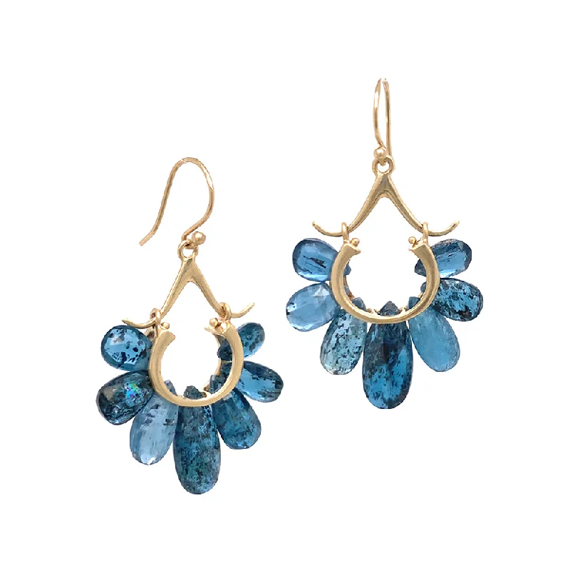 sterling silver drop earrings -Kyanite & Yellow Gold Earrings - "Peacock"