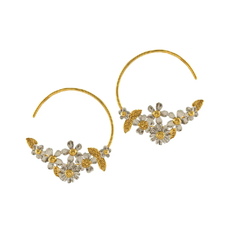 gold stud earrings for women -Sterling Silver and Gold Vermeil Flower Hoop Earrings- "Posy Bloom"