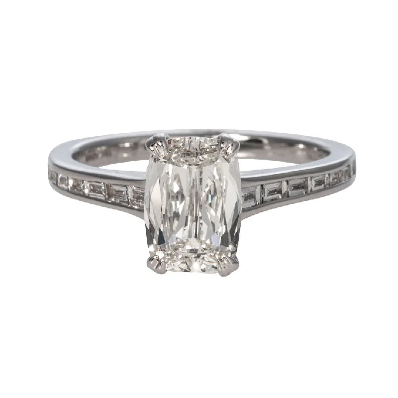 affordable wedding engagement rings -1.5ct Cushion Center & .22ct Baguette Side Diamond 18K Gold Ring