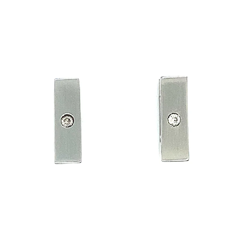 minimalistic diamond earrings -Small Stainless Steel Huggie Earrings - "Square with Diamonds"