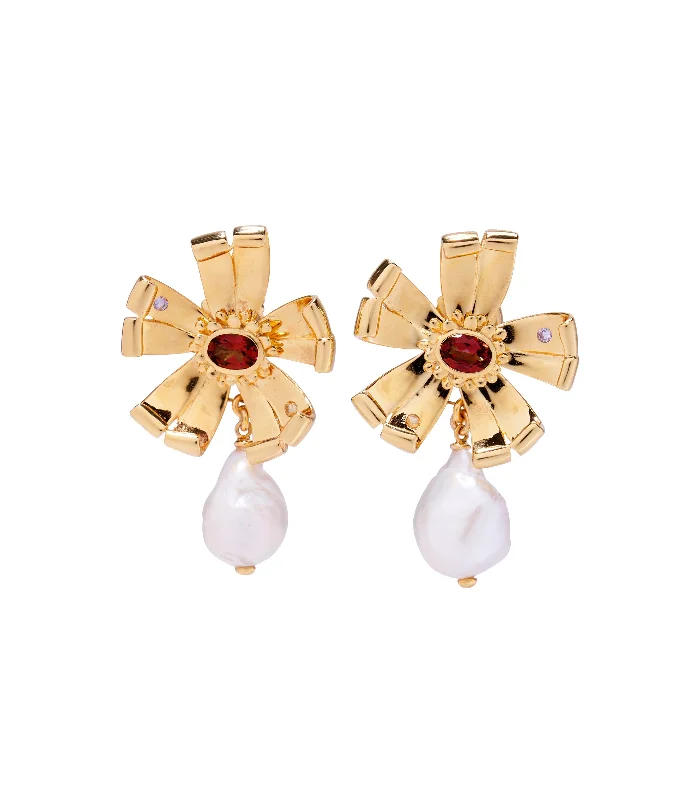 luxury gemstone drop earrings -Lotus Pearl Earrings in Gold