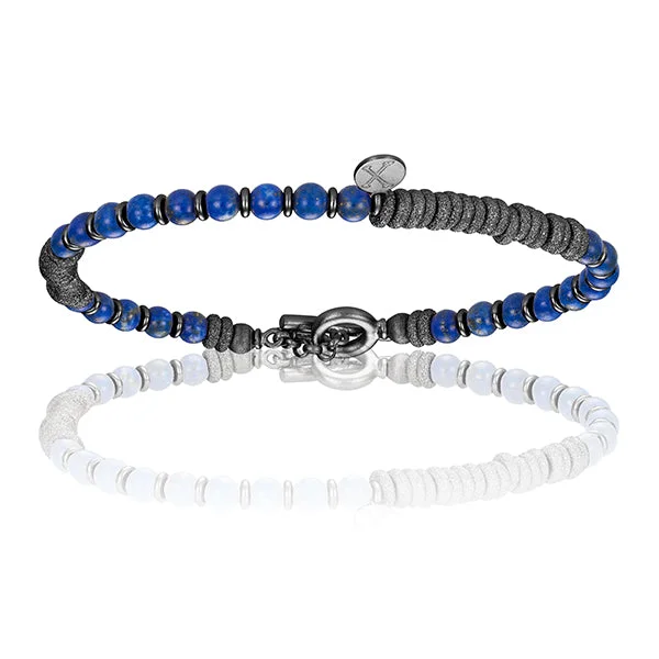 Lapis Lazuli Stone Beaded Bracelet with Black PVD