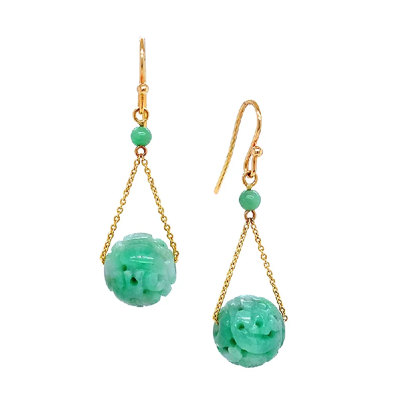 trendy tassel earrings -Jadeite & Yellow Gold Dangle Earrings - "Pluto"