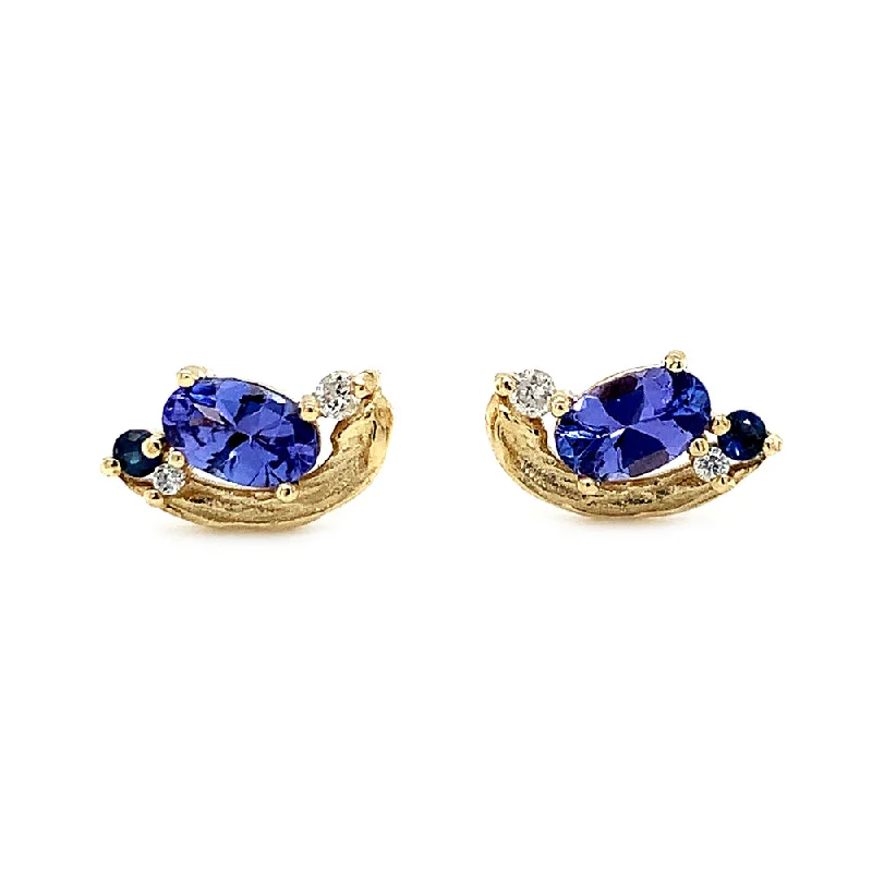 beautiful ear studs -Tanzanite, Sapphire & Diamond Earrings - "Periwinkle"