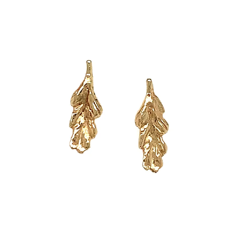 elegant gold drop earrings -14K Yellow Gold Stud Earrings - "Fern"