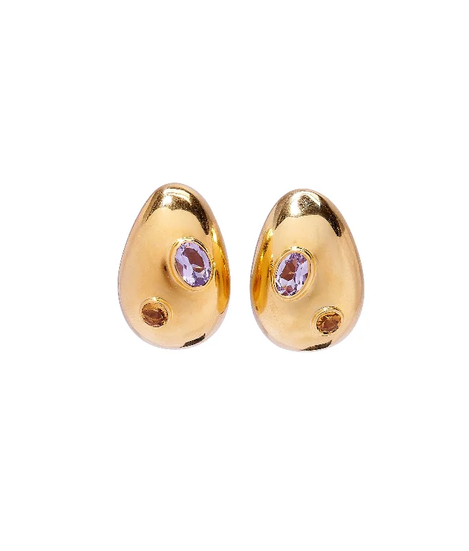 elegant hoop earrings -Mini Arp Earrings in Studded Gold