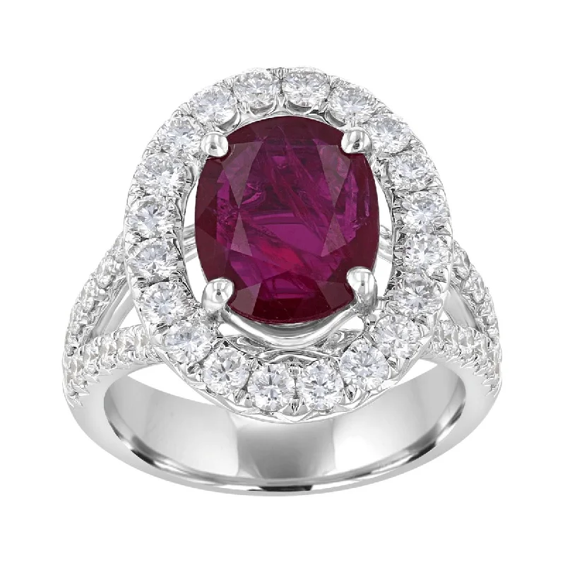 custom engagement rings -18KT GOLD 3.03 CT RUBY & 1.65 CTW DIAMOND OVAL HALO RING