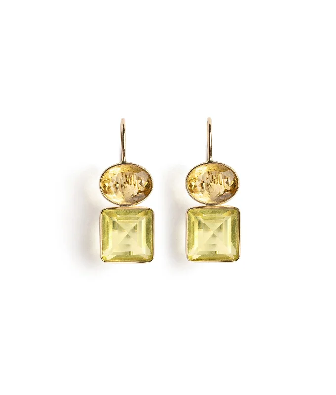 handmade earrings for women -14k Gold Duo Earrings in Citrine and Lemon Quartz