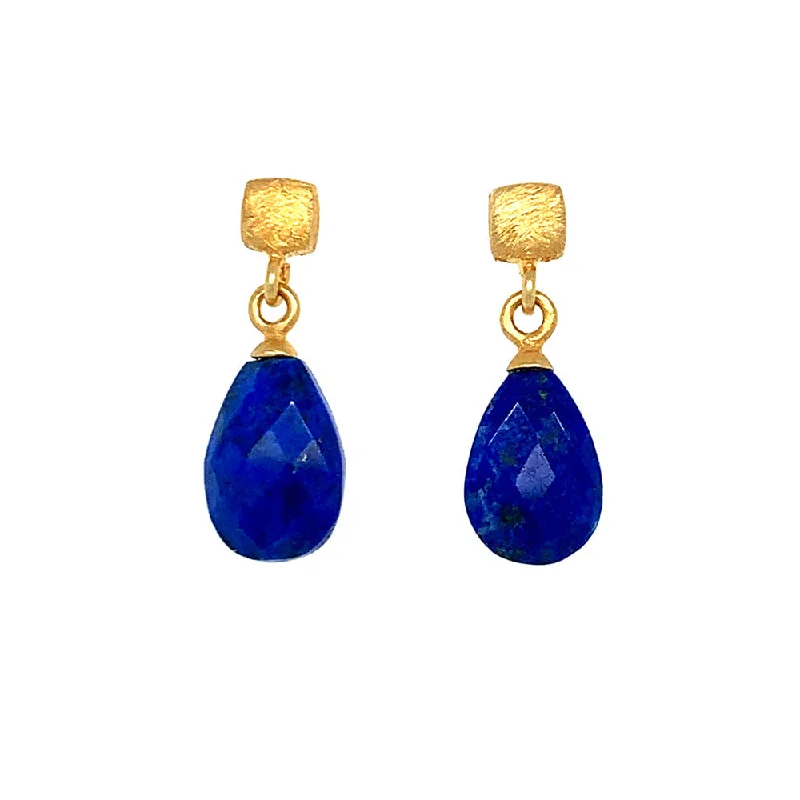 cute earrings for casual wear -Gold Vermeil Square Studs with Lapis Lazuli Drops