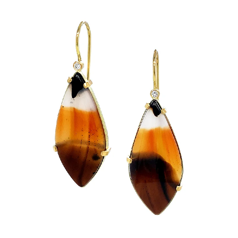 boho earrings for women -One-of-a-Kind Montana Agate & Diamond Earrings - "Caramel Sunset"