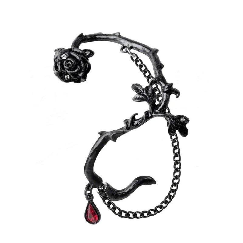 fashionable pearl earrings -Black Rose of Passion Ear Wrap Crystal Alchemy Gothic Earring