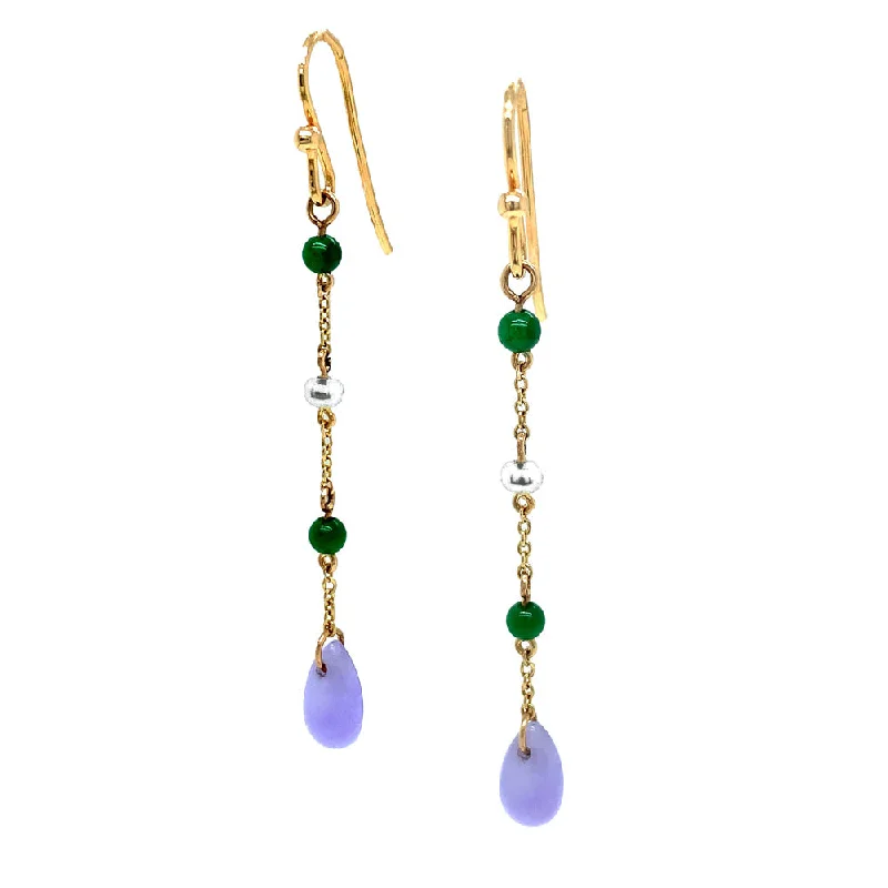 trendy tassel earrings -Burmese Jadeite & Freshwater Pearl Drop Earrings