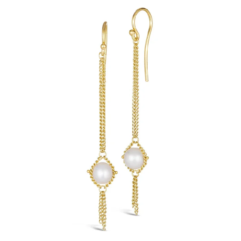 silver hoop earrings -Gold & Freshwater Pearl Drop Earrings - "Dewdrop"