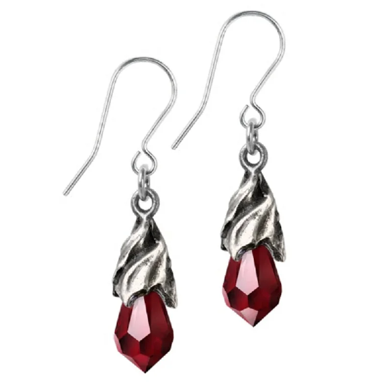 sterling silver stud earrings -Empyrean Tear Red Crystal Earrings by Alchemy Gothic