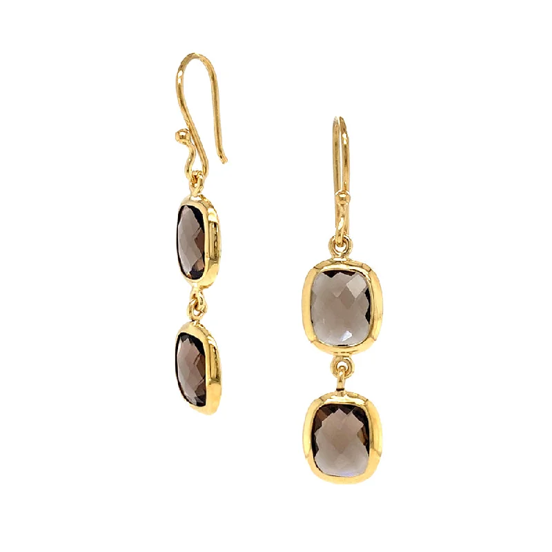 elegant hoop earrings -Gold Vermeil & Smokey Quartz Double Drop Earrings