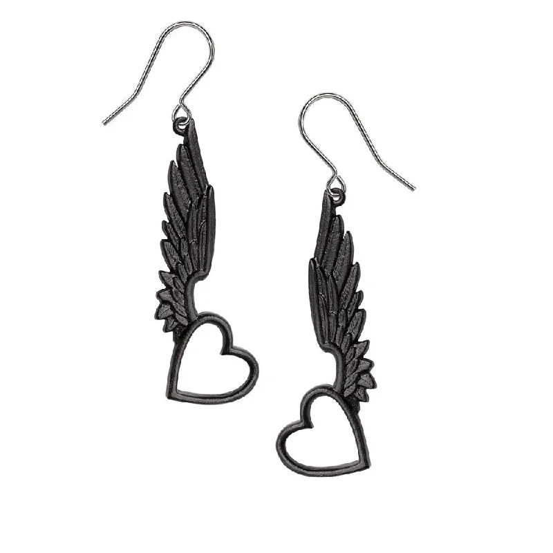 trendy stud earrings -Passio Wings of Love Heart Earrings by Alchemy Gothic