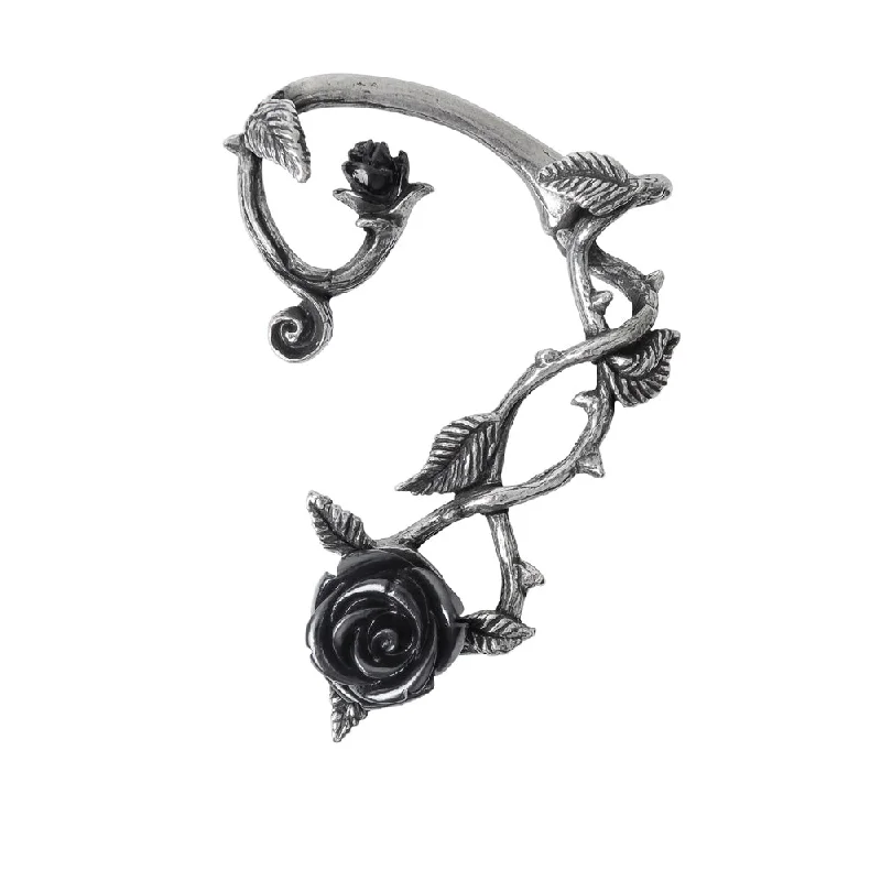 affordable gold earrings -Black Rose Ear Wrap Earring by Alchemy Gothic