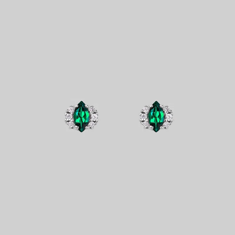 geometric earrings for women -TALIA. Green Quartz Cluster Stud Silver Earrings