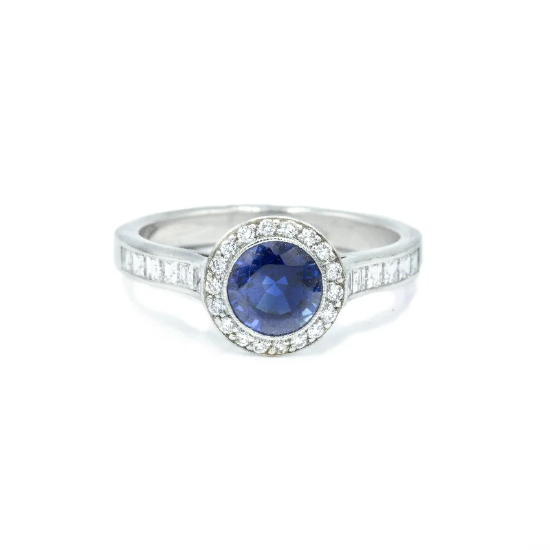 classic wedding bands -Estate Tiffany Co. 1.25ct Sapphire & Diamond Ring