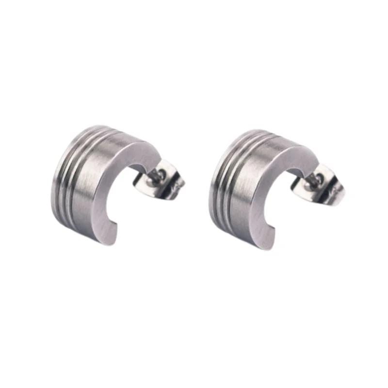 stylish earrings for women -Wide Stainless Steel Earrings "Semi-Curve Studs With Grooves"