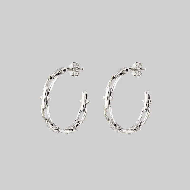 elegant hoop earrings -LUCIA. Spiked Chain Hoop Earrings - Silver