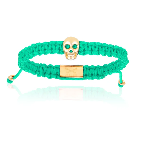 Cyan Polyester with Yellow Gold Skull Bracelet