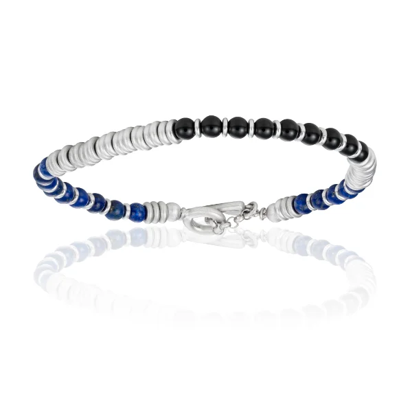 Lapis Lazuli & Onix Stone Beaded Bracelet with White Gold [BATMAN]