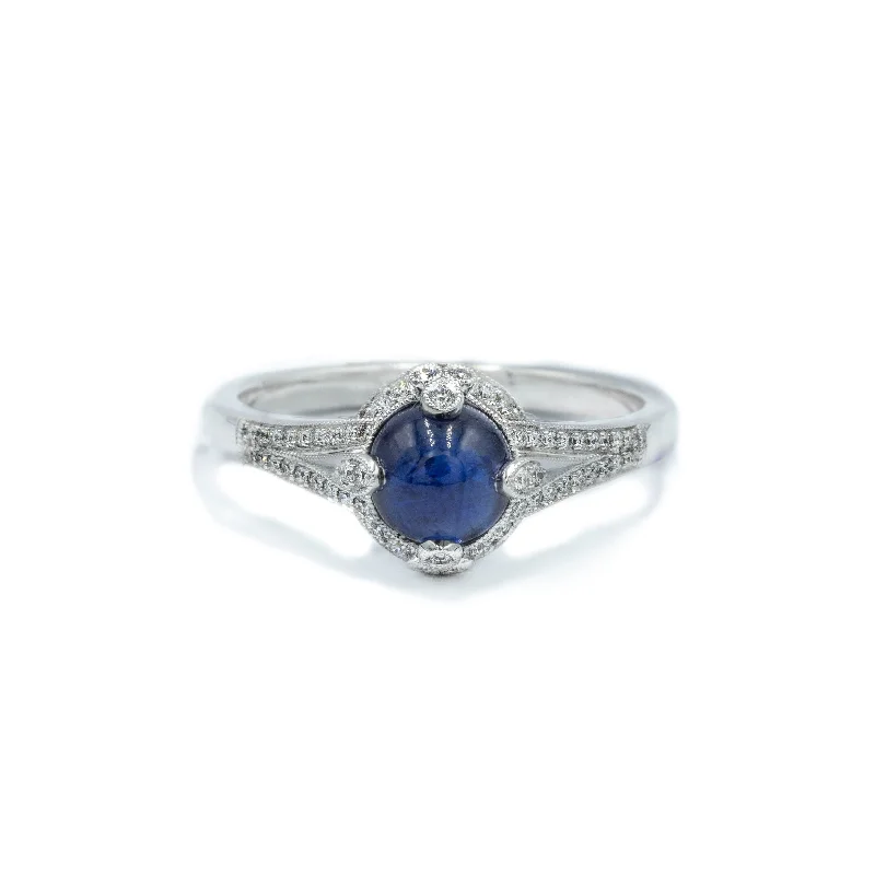 oval rings for women -14kw 1.22ct Cabochon Sapphire Art Deco-Style Ring