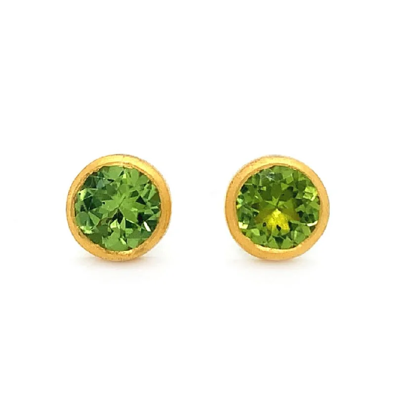 pearl earrings for women -Gold Vermeil Bezel-Set Peridot Stud Earrings